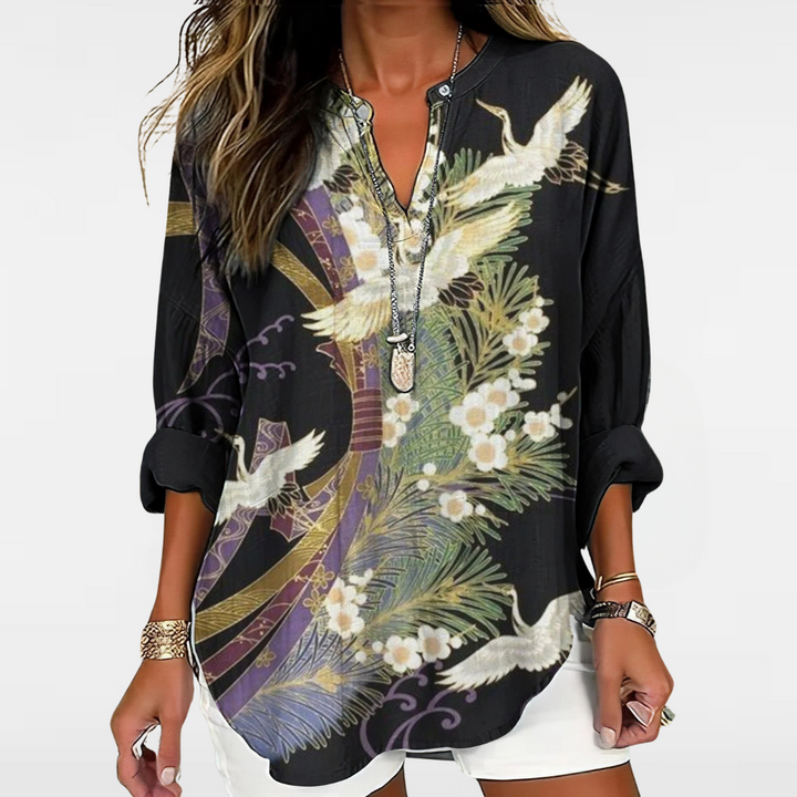 Oriella - Elegant Flight Print Blouse