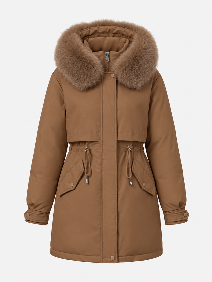 Faux Fur Drawstring Parka | Hooded Winter Waist Jacket – Leah & Lila