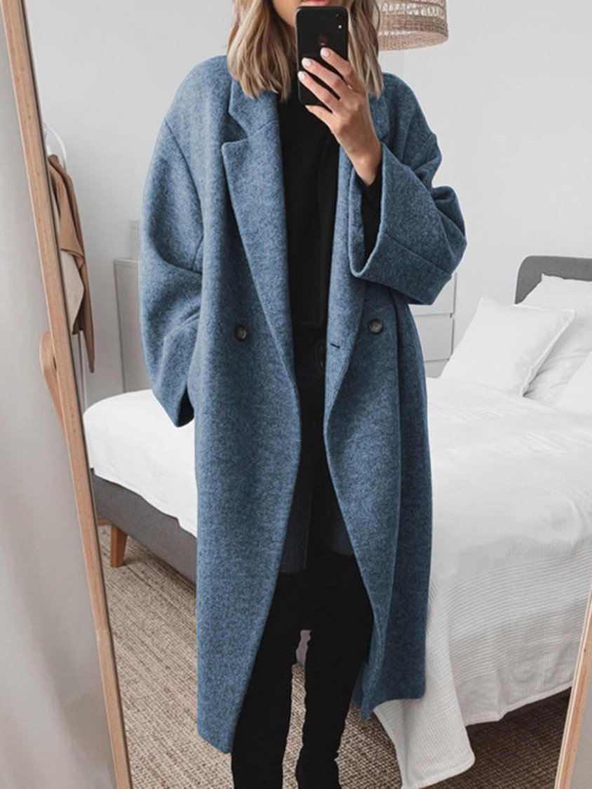 Oversized Wool Coat | Double-Breasted Wide Lapels – Leah & Lila