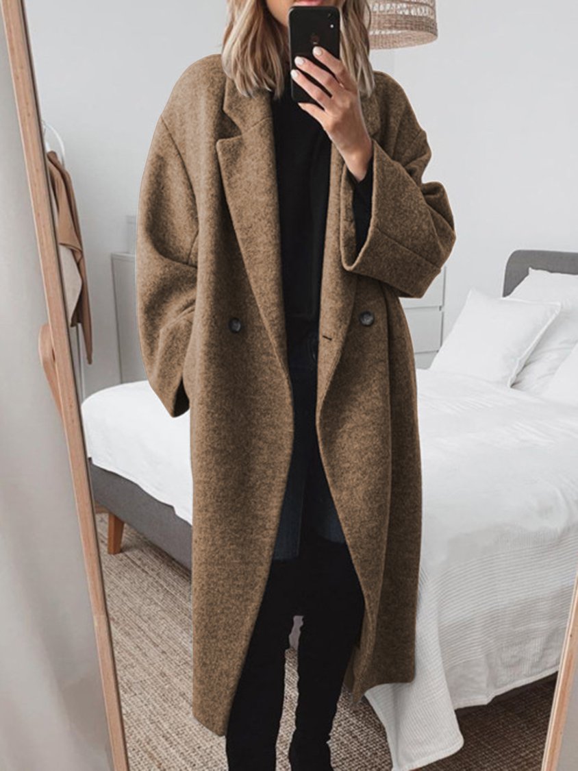 Oversized Wool Coat | Double-Breasted Wide Lapels – Leah & Lila