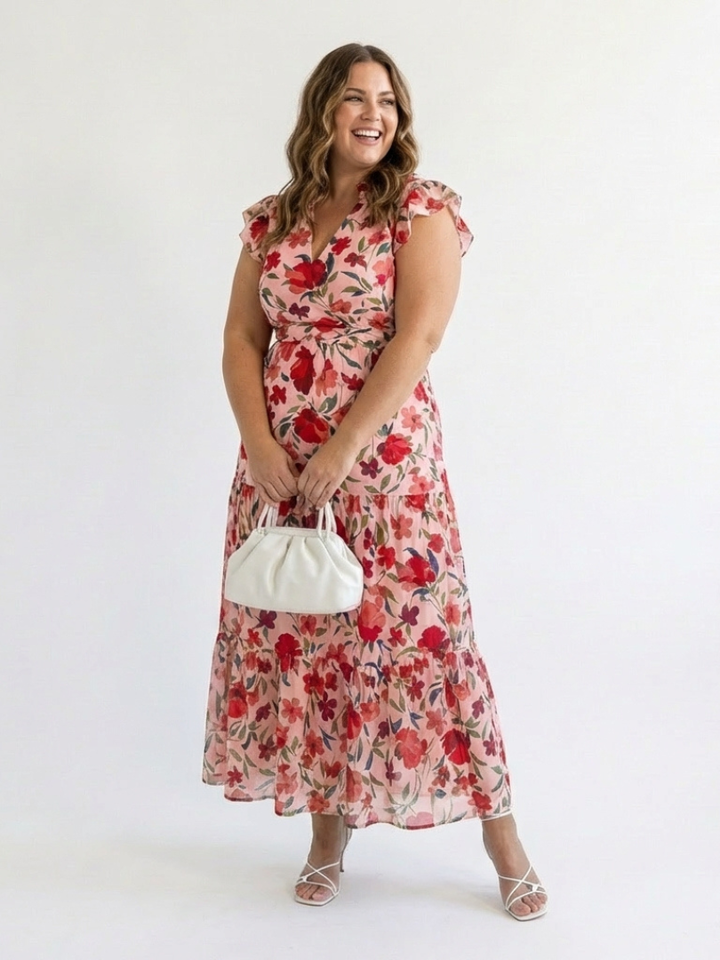 Darby - Floral V-Neck Tiered Midi Dress