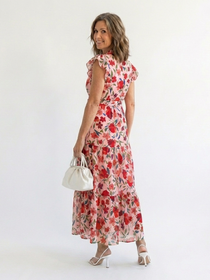 Darby - Floral V-Neck Tiered Midi Dress