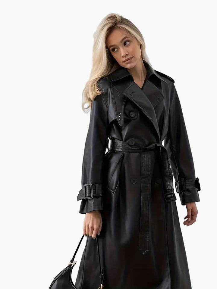 Faux Leather Trench Coat | Belted City Evening Layer – Leah & Lila