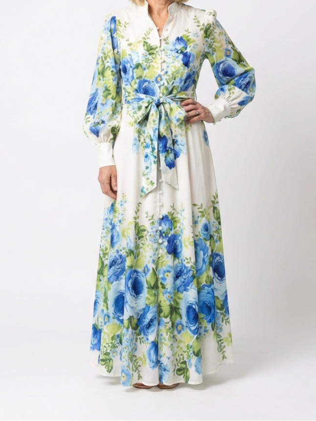 Scarlett - Long Sleeve Floral Button Front Maxi Dress