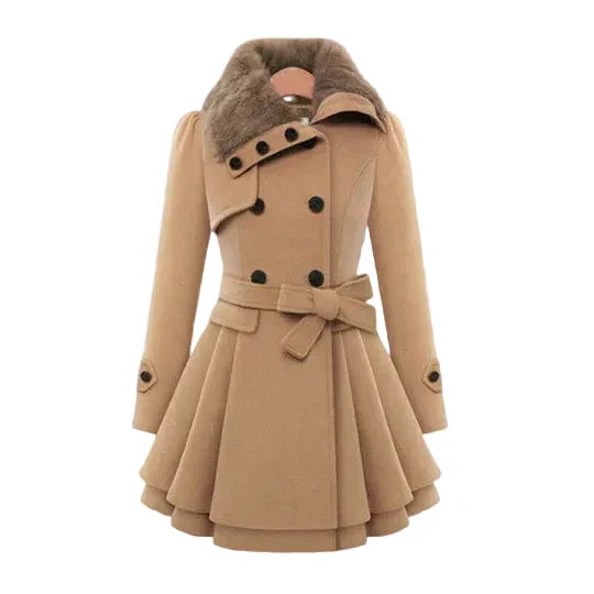 Faux Fur Collar Coat | Fit & Flare Belted Winter Style – Leah & Lila
