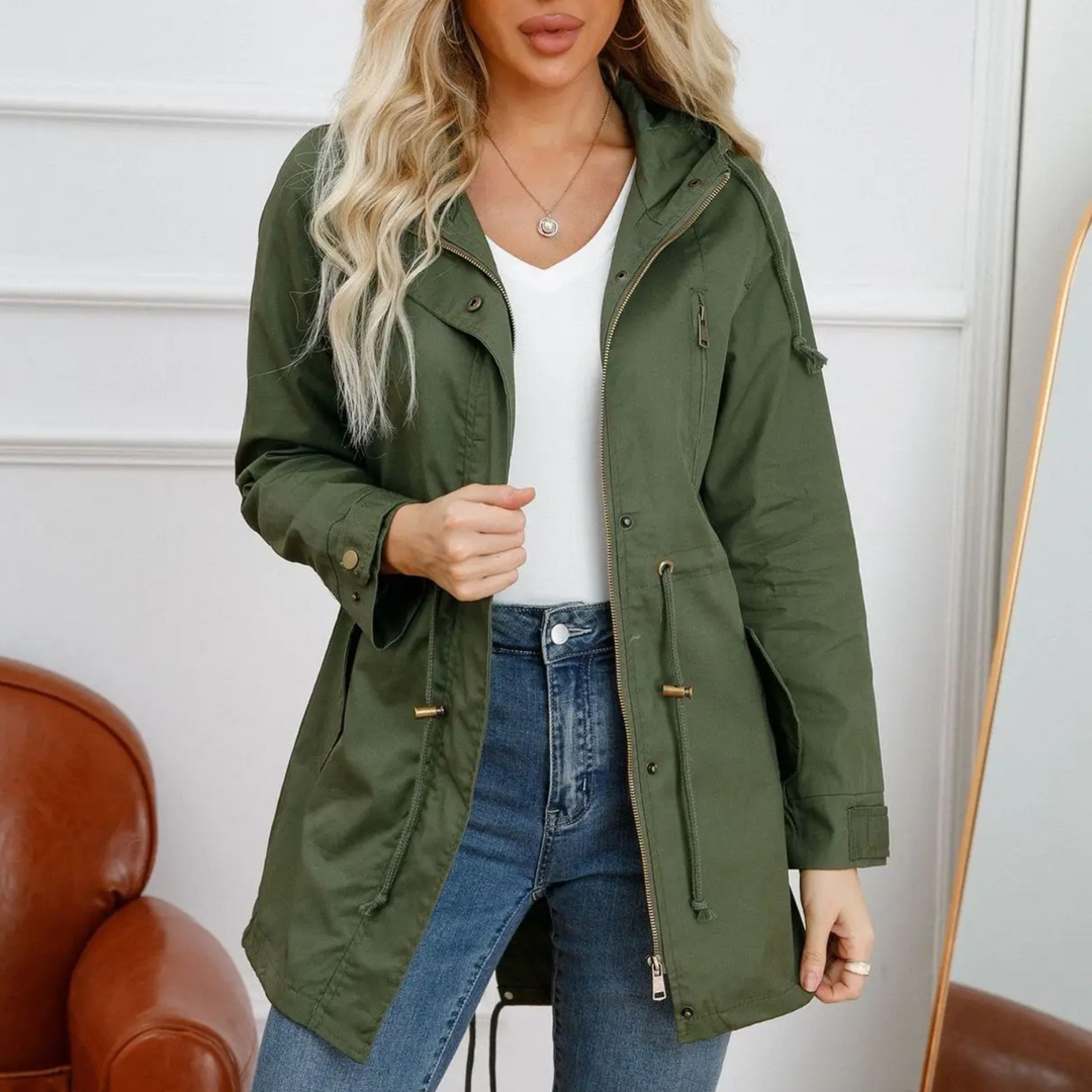 Hooded Drawstring Parka | Mid-Length Front Zipper Winter Jacket – Leah & Lila