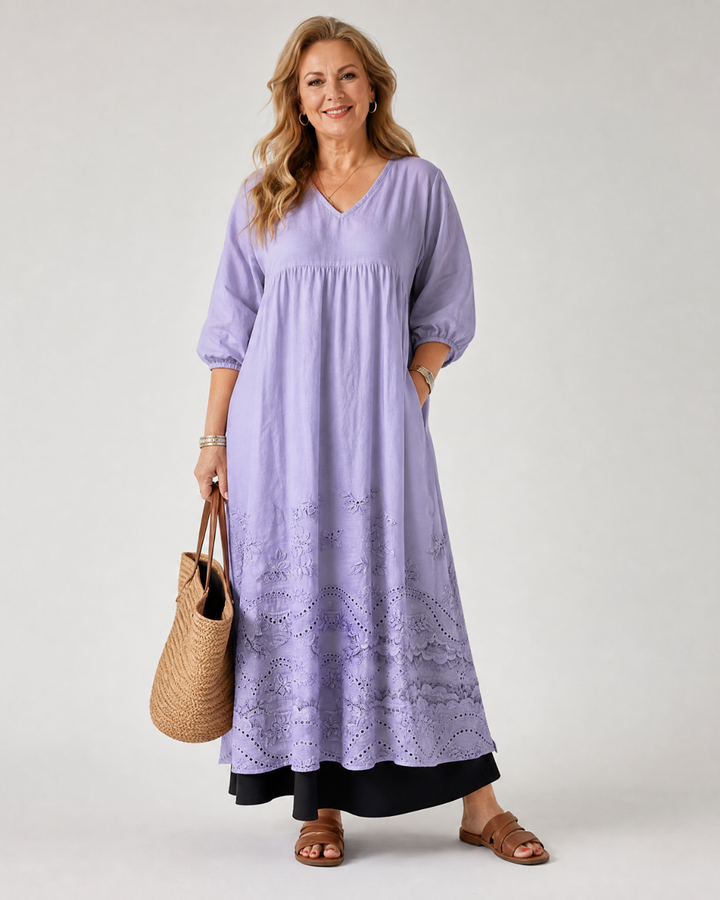 Waverly - Embroidered Hem Everyday Pocket Midi Dress