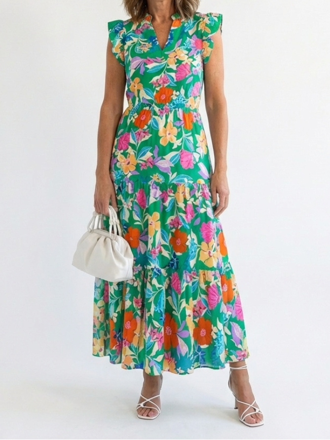 Darby - Floral V-Neck Tiered Midi Dress