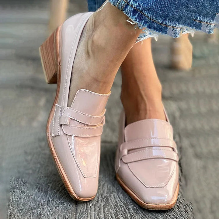 Genevieve - Shiny Mocassins Wide Heel