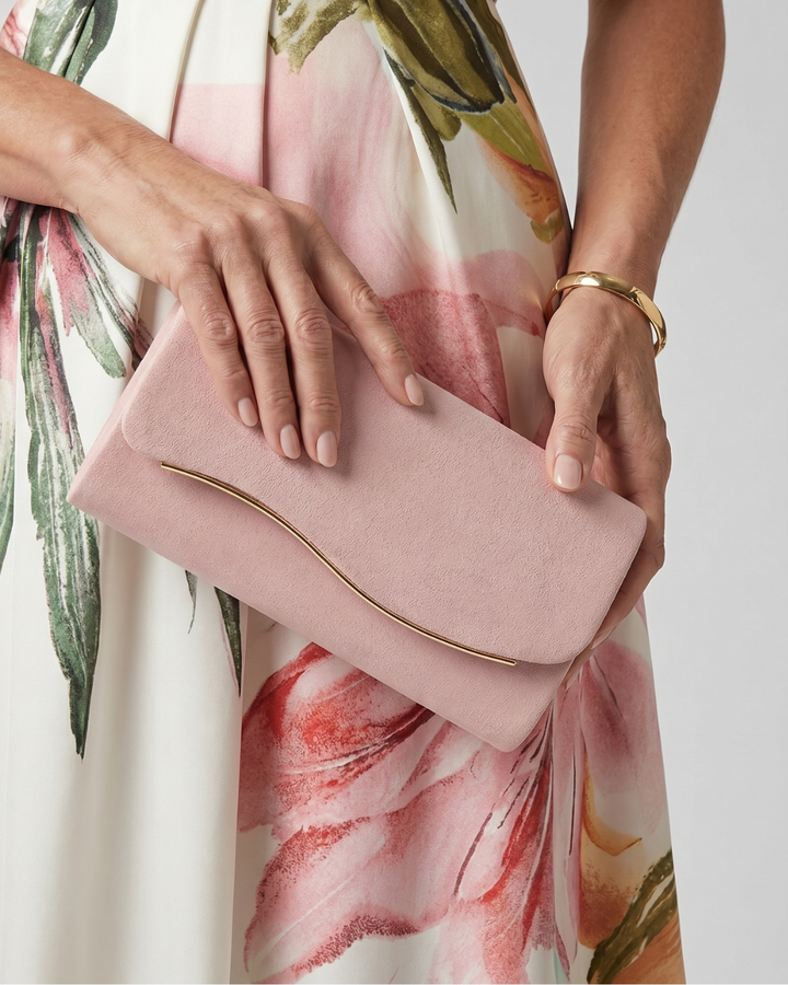 Claire - Curved Metal Accent Envelope Clutch