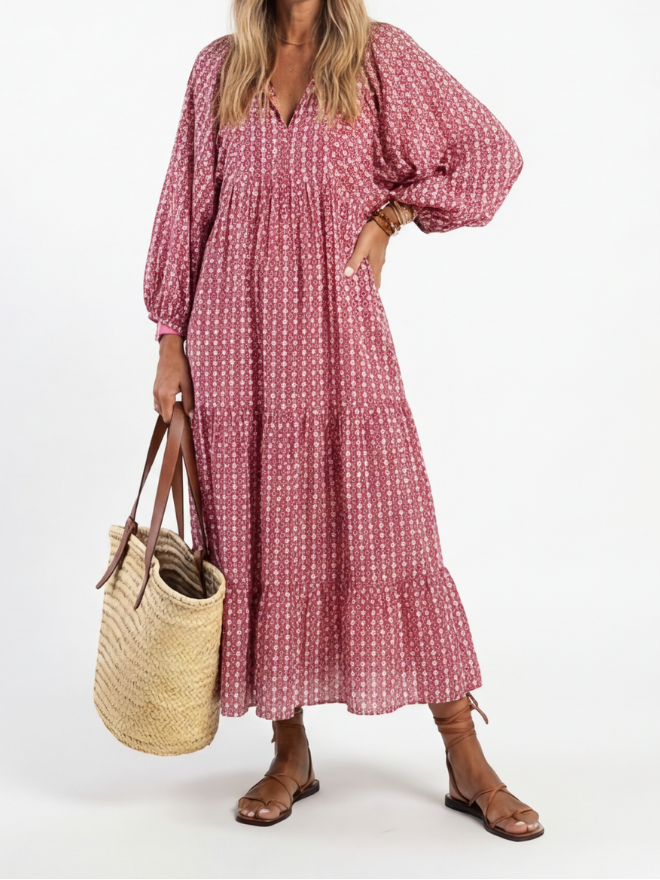 Piper - Geometric Print Long Sleeve Midi Dress