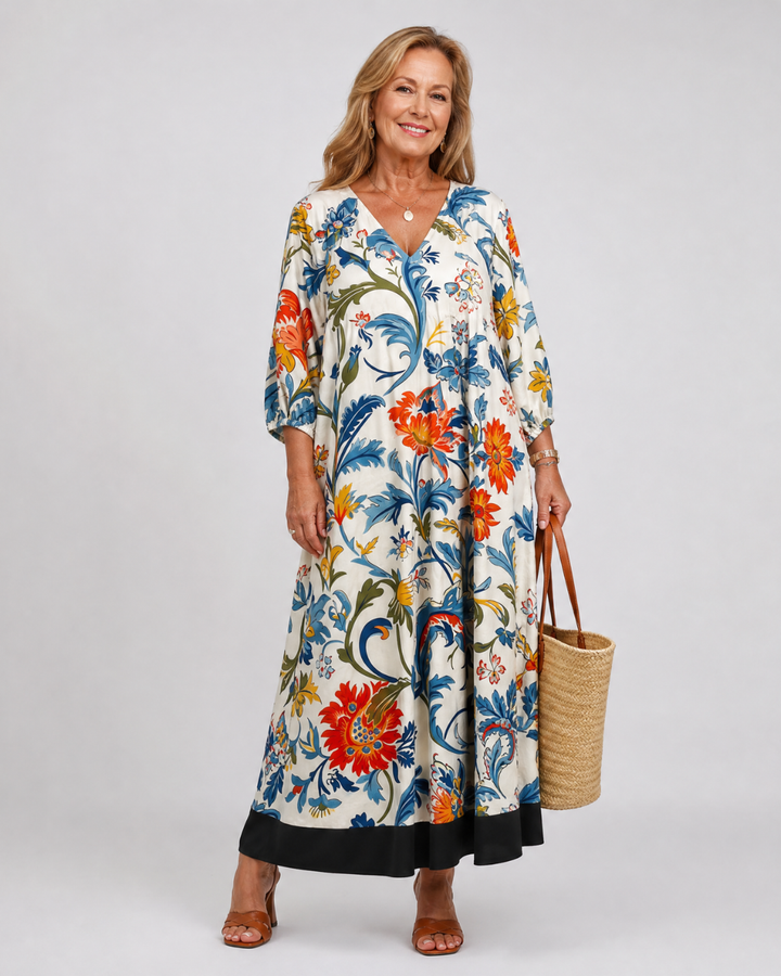 Clover - Botanical Scroll Print Everyday Pocket Midi Dress