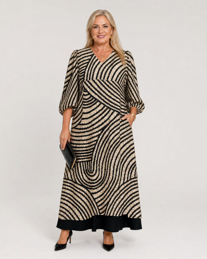 Haven - Abstract Wave Print Casual Pocket Midi Dress