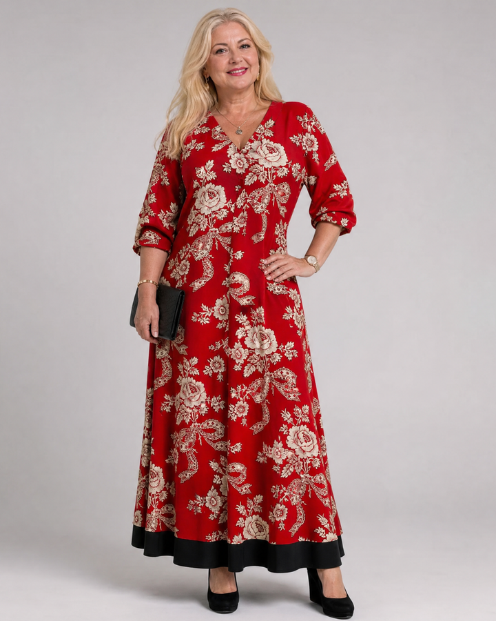 Blythe - Vintage Floral V Neck Relaxed Midi Dress