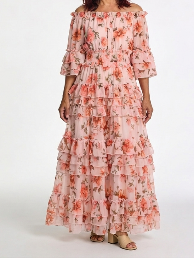 Georgia - Off Shoulder Floral Ruffle Tiered Maxi Dress