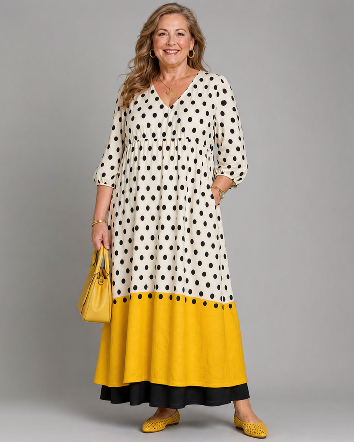 Petra - Polka Dot Color Block Everyday Midi Dress