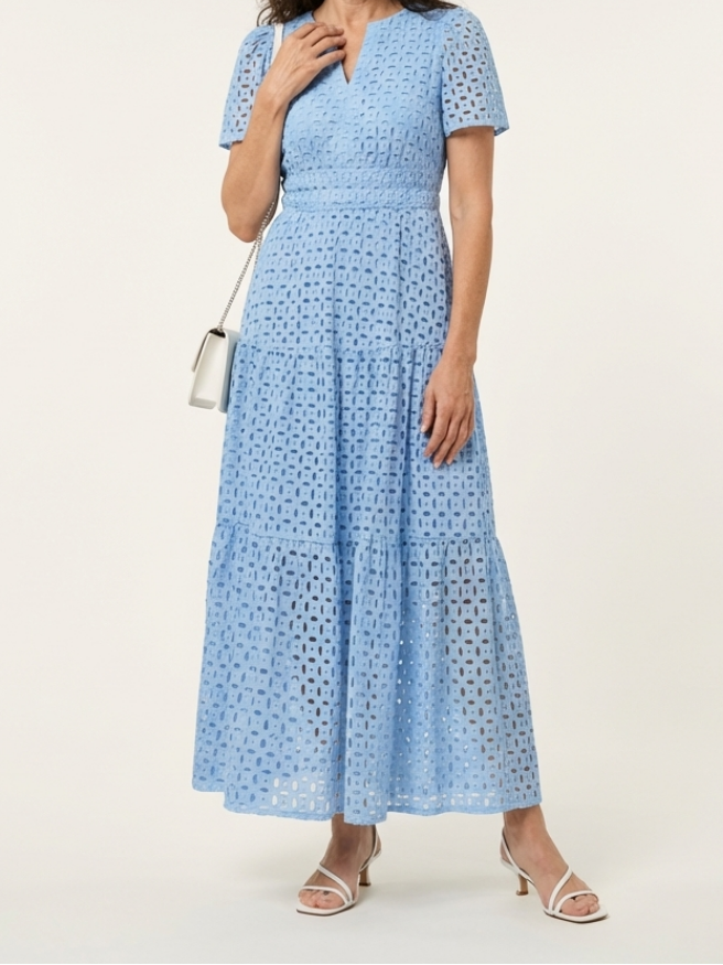 Wren - V Neck Short Sleeve Tiered Midi Dress