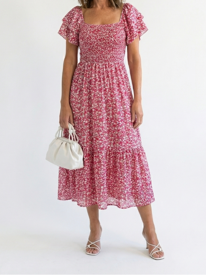 Blair - Off Shoulder Floral Smocked Midi Dress