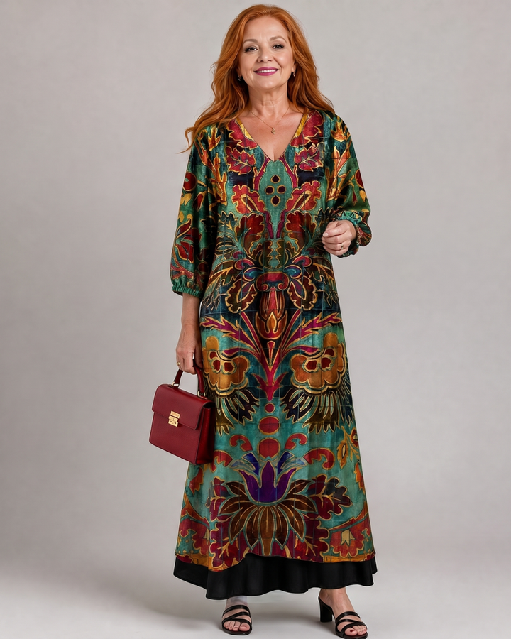 Juniper - Ornate Bohemian Print Loose Fit Midi Dress