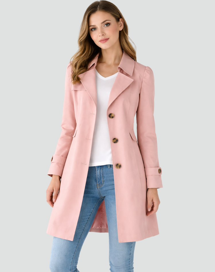 Tailored Women's Trench Coat, Classic Lapels, Mid-Length Jacket