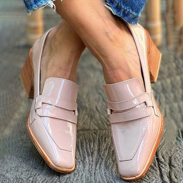 Genevieve - Shiny Mocassins Wide Heel