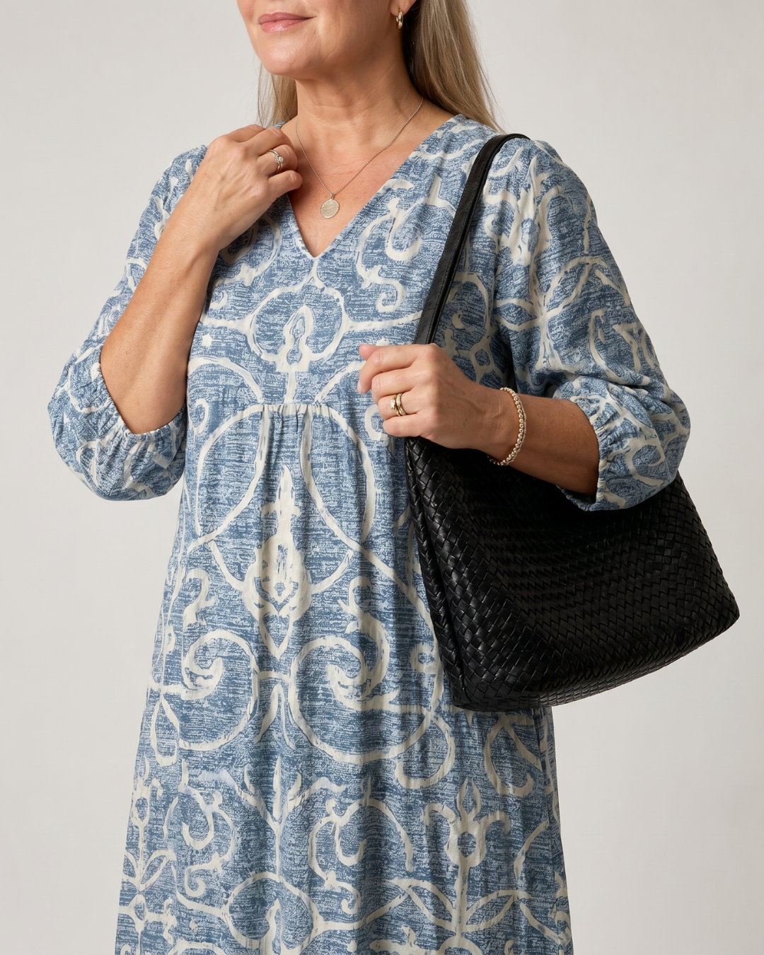 Calliope - Vintage Scroll Print Soft Drape Midi Dress