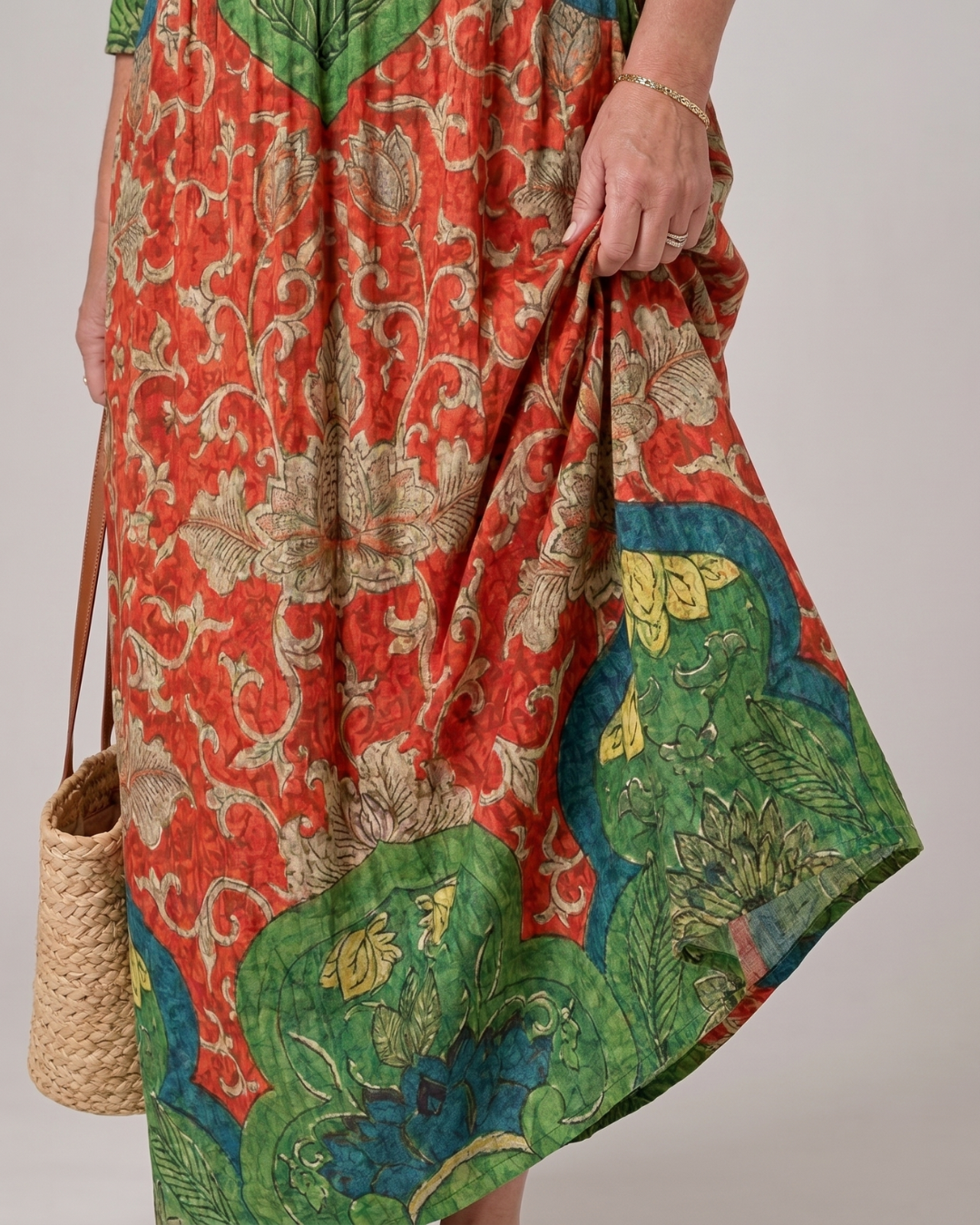 Sage - Abstract Vintage Print Relaxed Three Quarter Sleeve Midi Dress