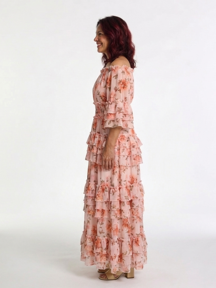 Georgia - Off Shoulder Floral Ruffle Tiered Maxi Dress