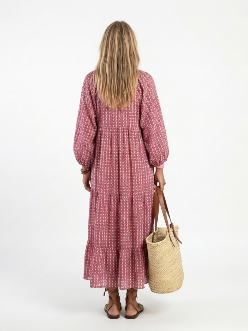 Piper - Geometric Print Long Sleeve Midi Dress