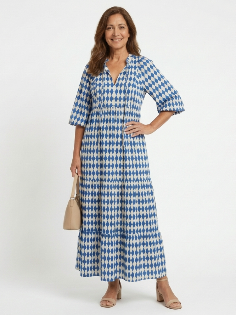 Hadley - Diamond Print Tiered Midi Dress