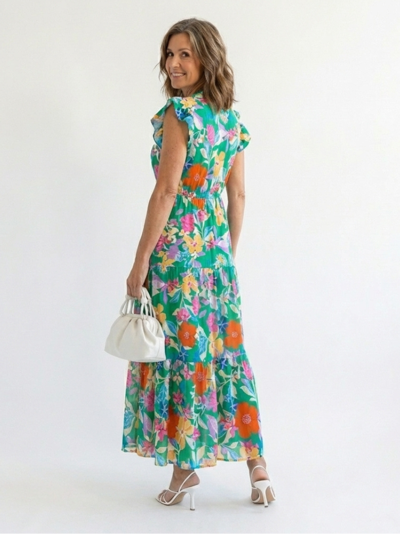 Darby - Floral V-Neck Tiered Midi Dress