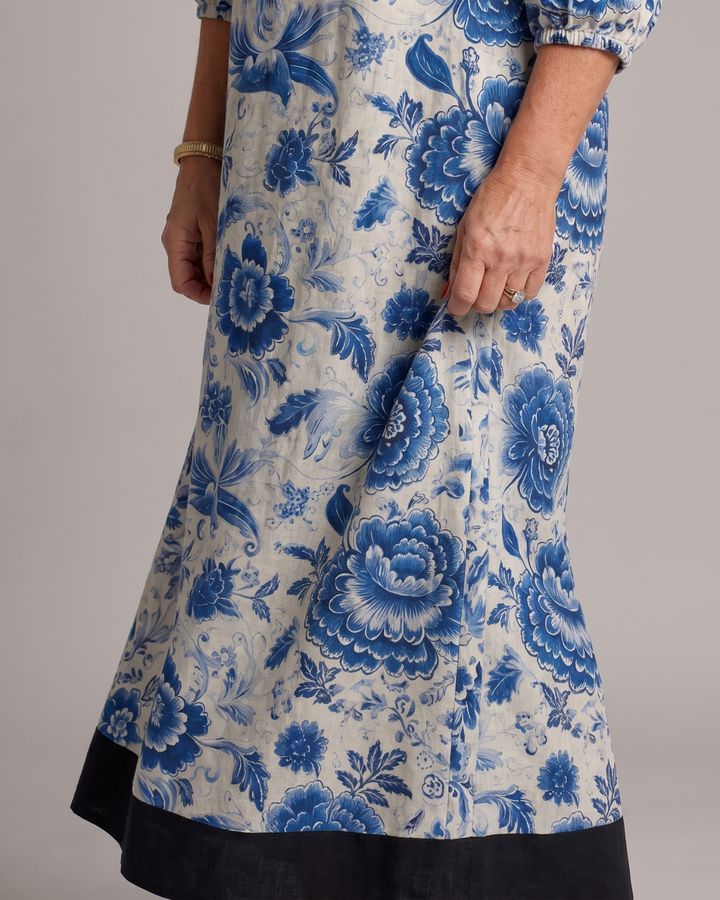 Indigo - Blue Porcelain Floral Pocket Detail Midi Dress