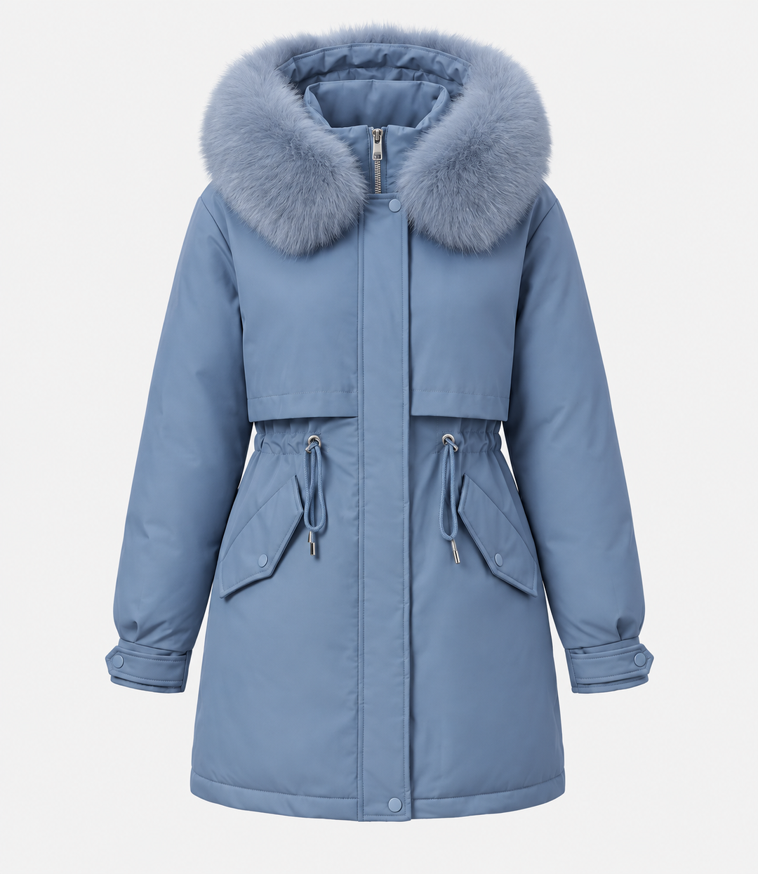 Faux Fur Drawstring Parka | Hooded Winter Waist Jacket – Leah & Lila