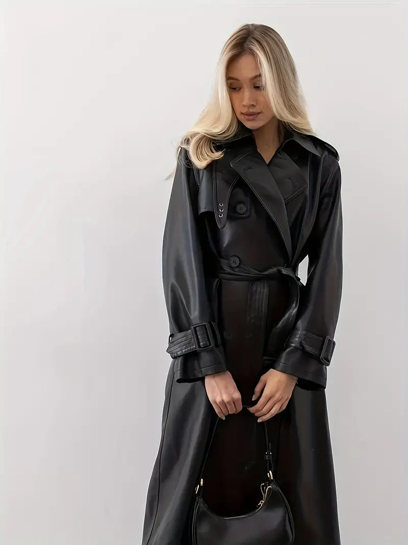 Faux Leather Trench Coat | Belted City Evening Layer – Leah & Lila