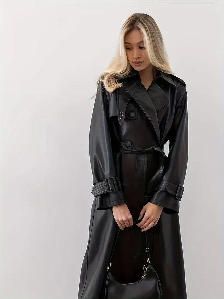 Faux Leather Trench Coat | Belted City Evening Layer – Leah & Lila