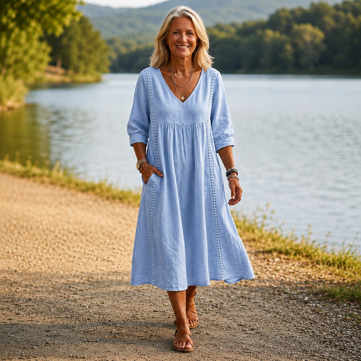 Carmen - Lightweight Ruched Maxi Dress with 3/4 Sleeves