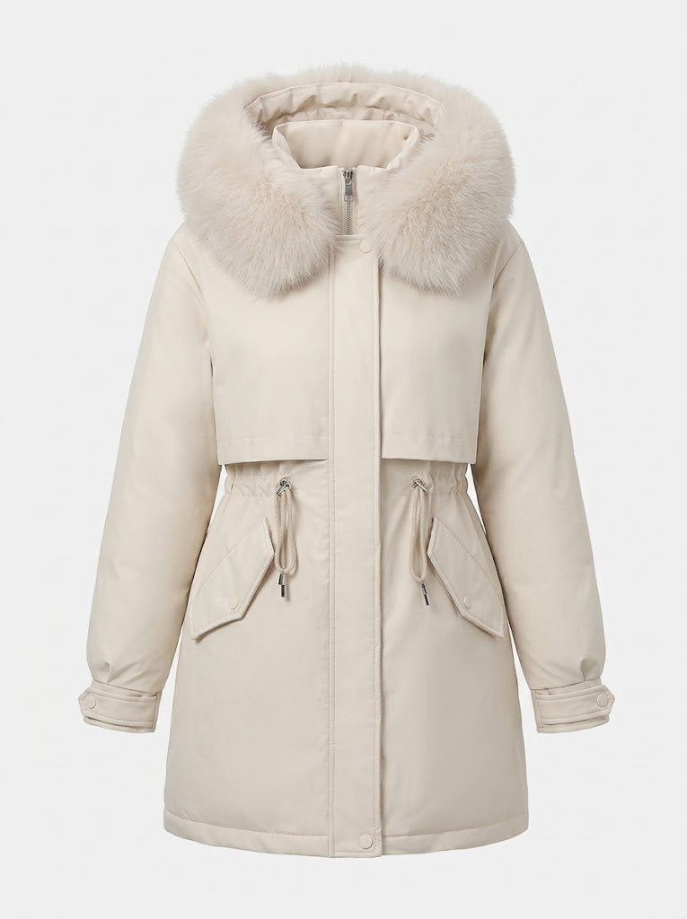 Faux Fur Drawstring Parka | Hooded Winter Waist Jacket – Leah & Lila