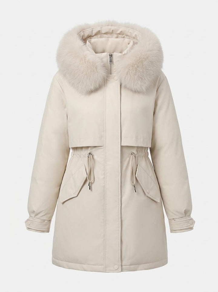 Faux Fur Drawstring Parka | Hooded Winter Waist Jacket – Leah & Lila