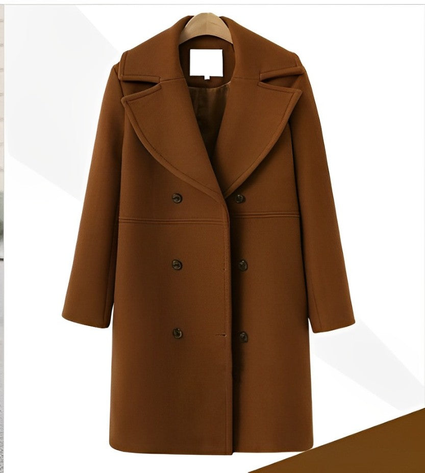 Wool Double-Breasted Coat | Classic Lapel Winter Layer – Leah & Lila