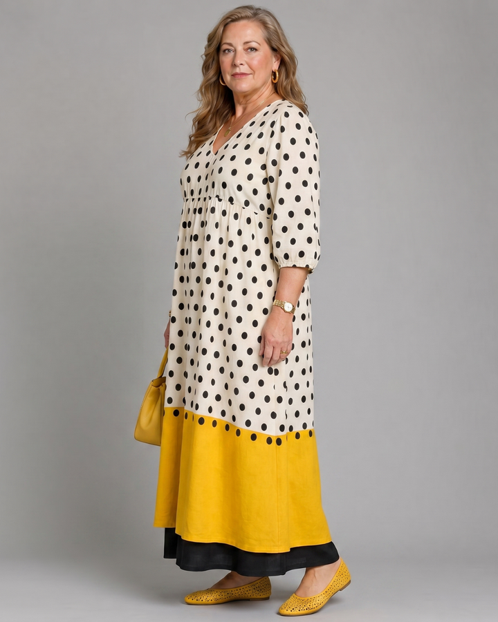 Petra - Polka Dot Color Block Everyday Midi Dress