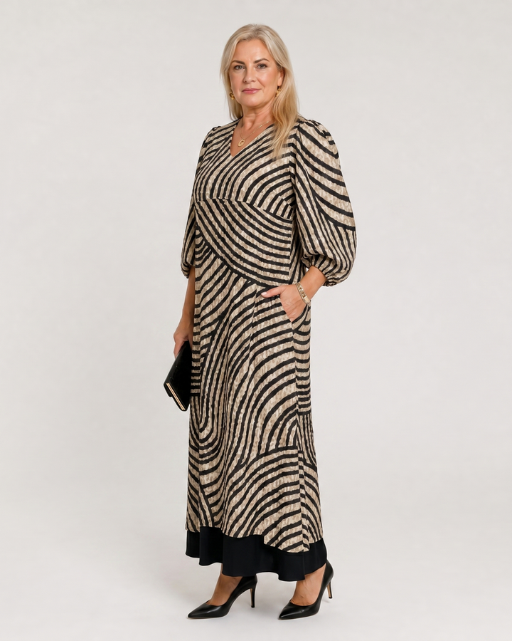 Haven - Abstract Wave Print Casual Pocket Midi Dress
