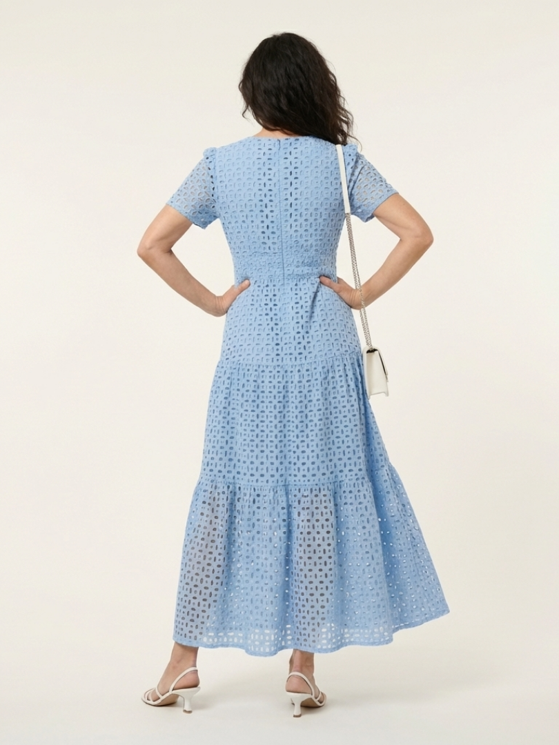 Wren - V Neck Short Sleeve Tiered Midi Dress