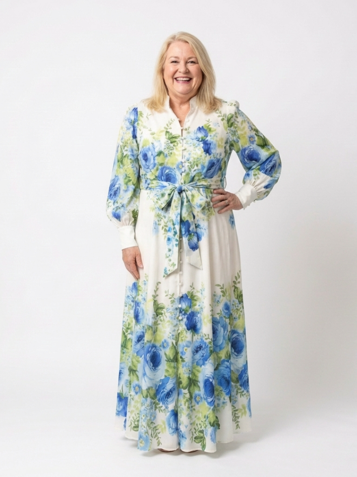 Scarlett - Long Sleeve Floral Button Front Maxi Dress