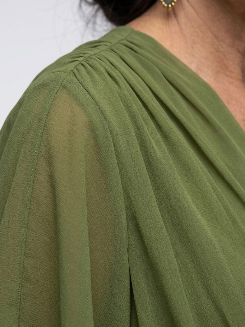 June - V Neck Draped Waist Tie Midi Dress