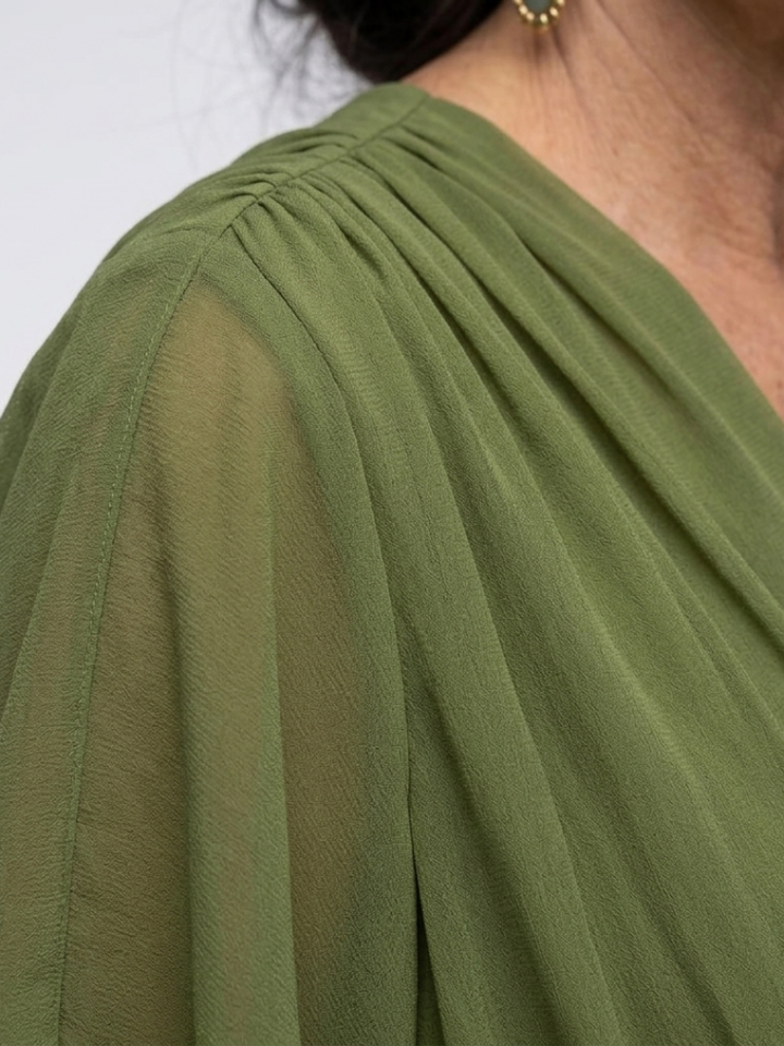 June - V Neck Draped Waist Tie Midi Dress