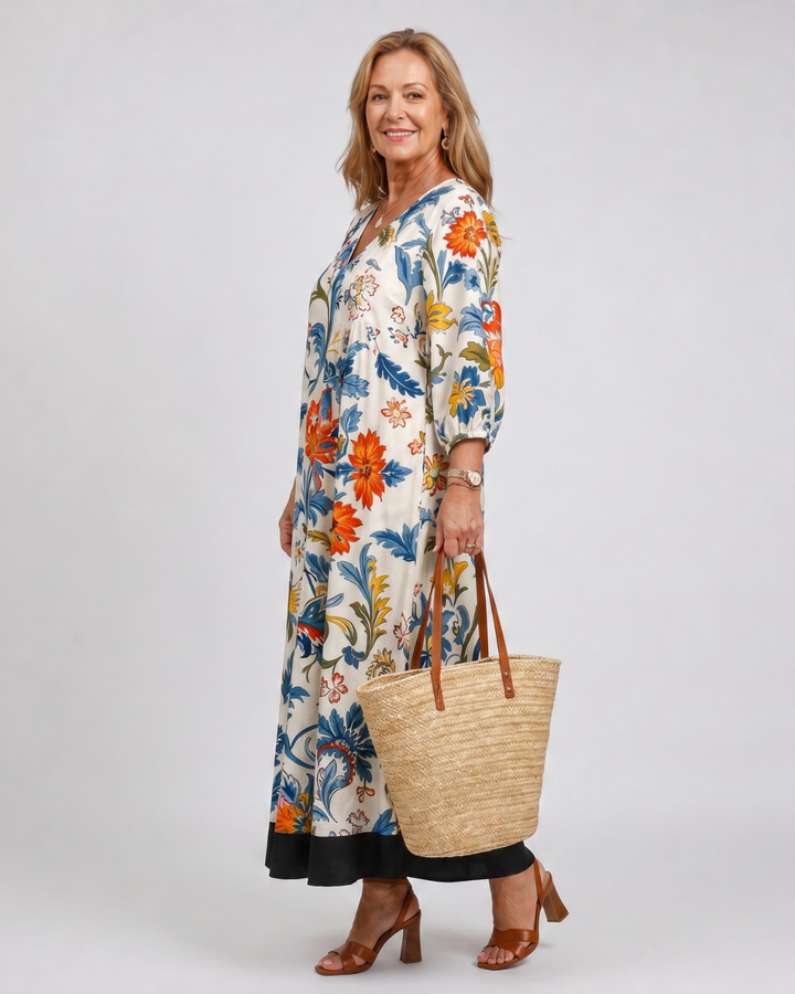Clover - Botanical Scroll Print Everyday Pocket Midi Dress