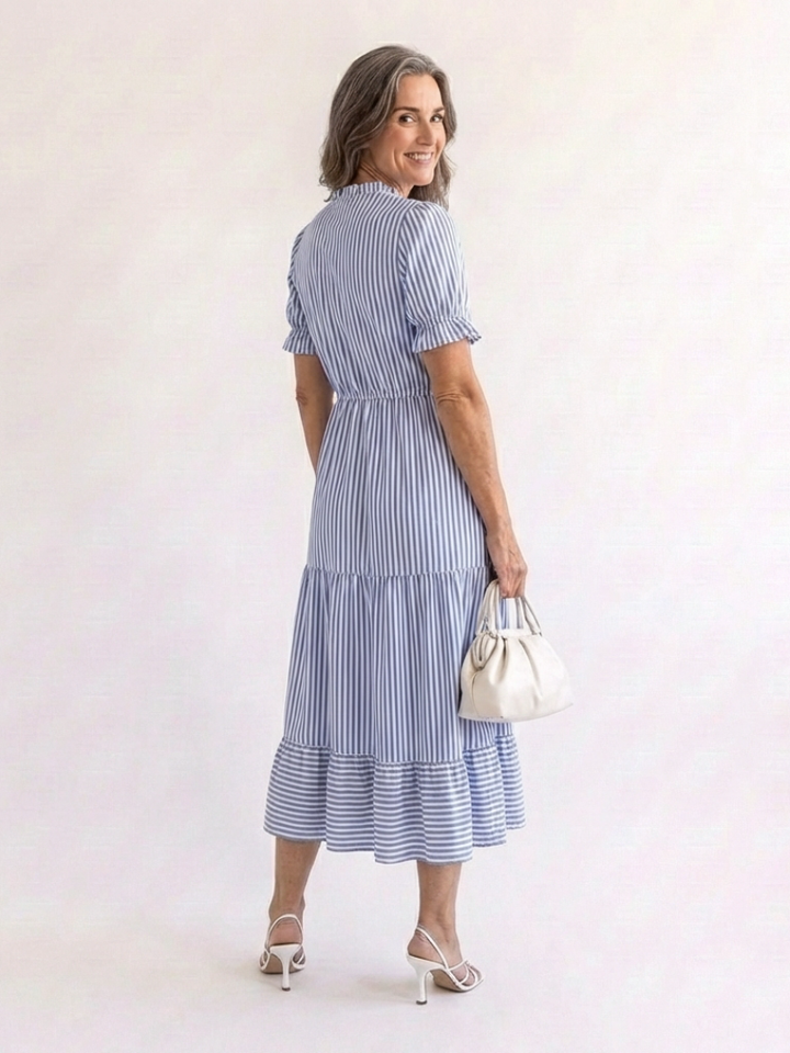 Reese - Short Sleeve Striped Tiered Midi Dress