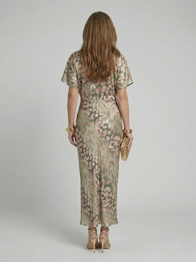 Shelby - Abstract Print V Neck Twist Waist Midi Dress