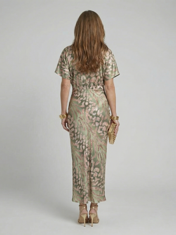 Shelby - Abstract Print V Neck Twist Waist Midi Dress