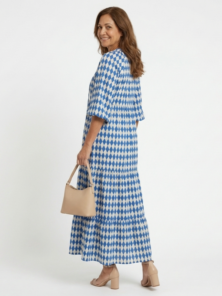 Hadley - Diamond Print Tiered Midi Dress